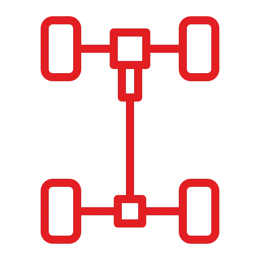 Red vehicle drivetrain icon symbolizing a wide range of handpicked cars at Front Line Auto Centre Surrey.